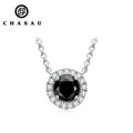 Necklace Jewelries Silver 925 1.0 Carat Round Black Moissanite Halo Diamond Pendant Classic Vintage Gemstones Necklace