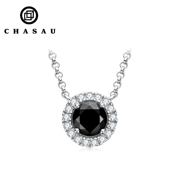 Necklace Jewelries Silver 925 1.0 Carat Round Black Moissanite Halo Diamond Pendant Classic Vintage Gemstones Necklace