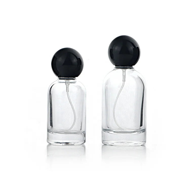 Black Ball Lid 30ML 50ML Empty Perfume Bottles Round Shoulder Perfume Glass Bottle With Sprayer for Cosmetic