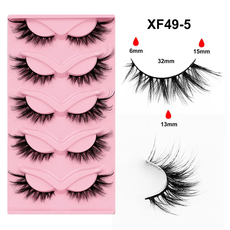Wholesale Custom Lashes 5pairs Private Label Eyelashes Synthetic Material Eyelashes Natural Look Cat Eye Full Strip Eyelashes