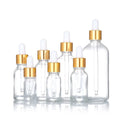 Recyclable 50ml Clear Glass Dropper Bottles for Cosmetic Package Face Eye Hair Essential Oil Perfume with Gold Ring