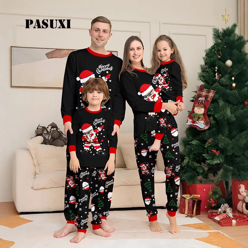 PASUXI 2025 New Christmas Family Matching Pajamas Set 2pcs Soft Sleepwear Santa Claus Homewear Wholesale Family Wear