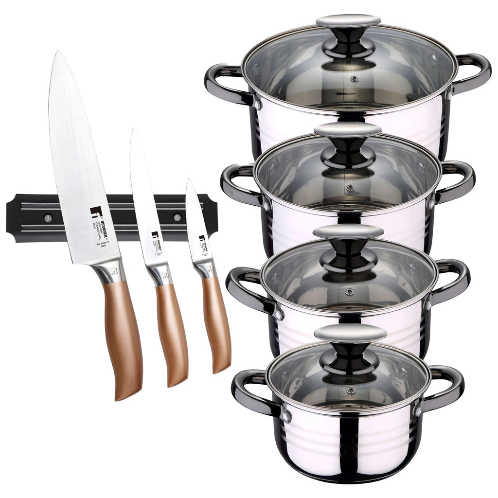 8-piece stainless steel cookware set suitable for induction cooktops San Ignacio Premium Collection + 3-piece stainless steel
