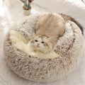 Comfortable Long Plush Cat Bed Round Pet House Cushion Winter Cat House Warm Kitty Basket Nest for Small Medium Cat 60cm