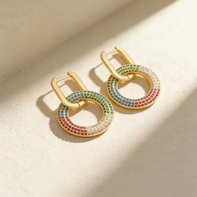QIKU Classic Circle Round Hoop Drop Earrings Women Fashion Statement Charm Gift Wedding Party Copper Zircon Jewelry Accessories