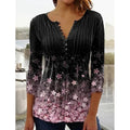 2025 European American Women's Floral Print V Neck Short-Sleeved Pleated Button T-Shirt Cross-Border Spring Summer Fashion Shirt