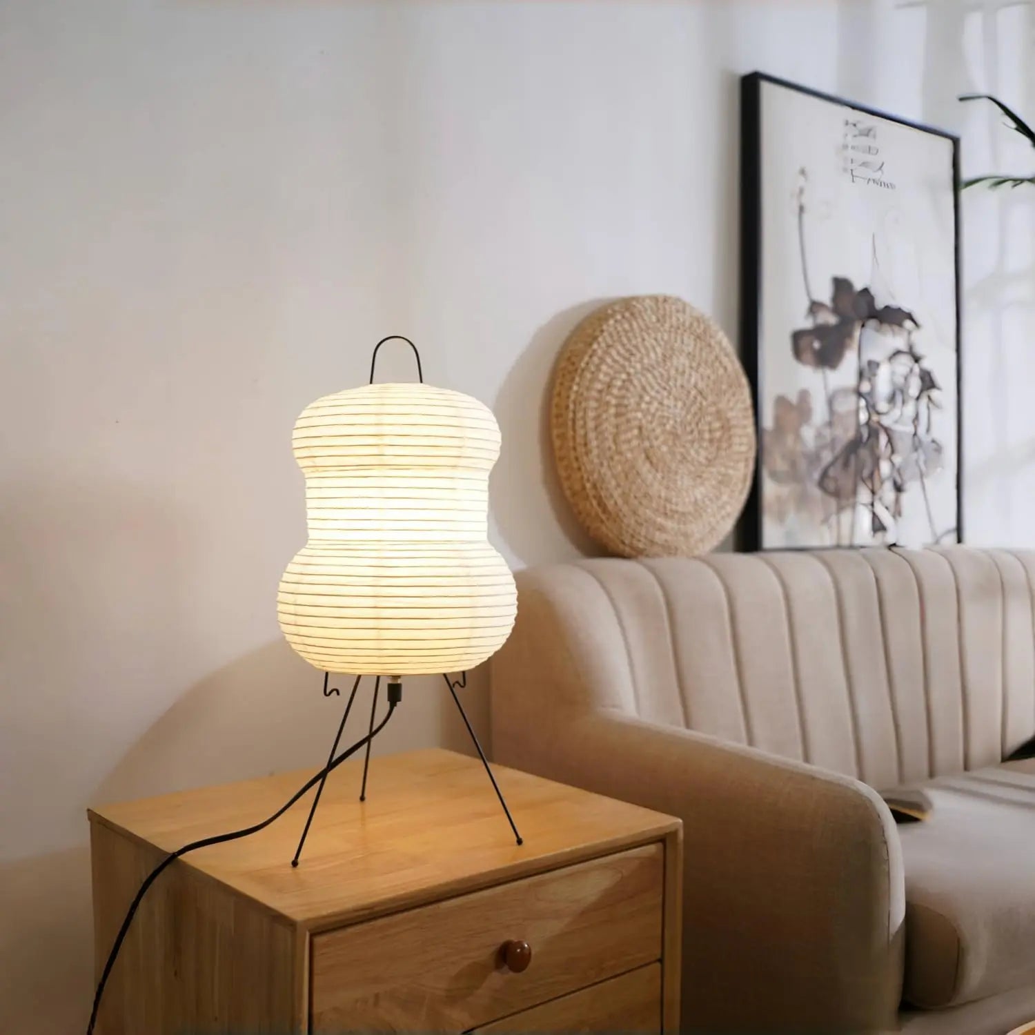 Tripod Rice Paper Lamp for Bedroom Lantern Lamp Bedside Living Room Decor Japanese Rice Paper Floor Lamp Contemporary Home Decor