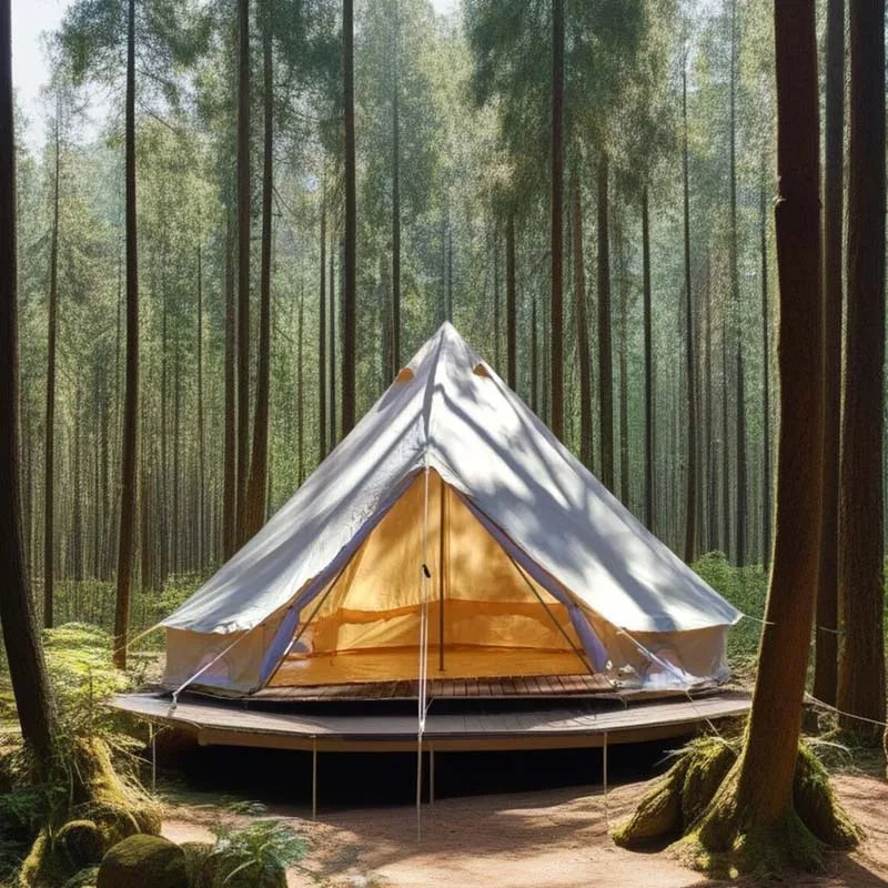 Hot Sale 5M Outdoor Camping Cotton Canvas UV Resistant Waterproof Glamping Yurt Bell Tents with Stove Port for Campsite