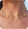 Boho Summer Beach Seashell Necklace Gold Plated Starfish Surfer Necklace Seaside Initial Shell Letter Necklace to My Daughter