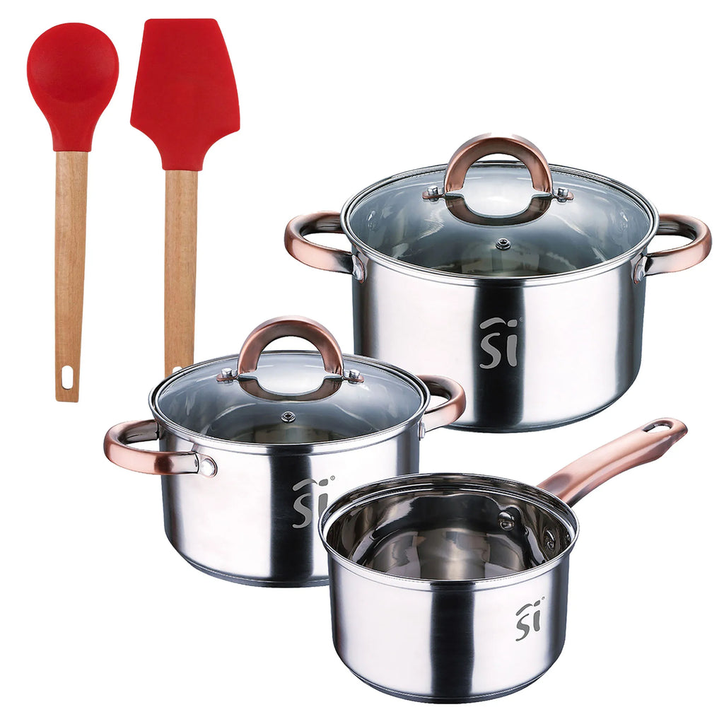 5pc stainless steel cookware set 161820 suitable for induction + Bergner EXCALIBUR 2-piece cookware set