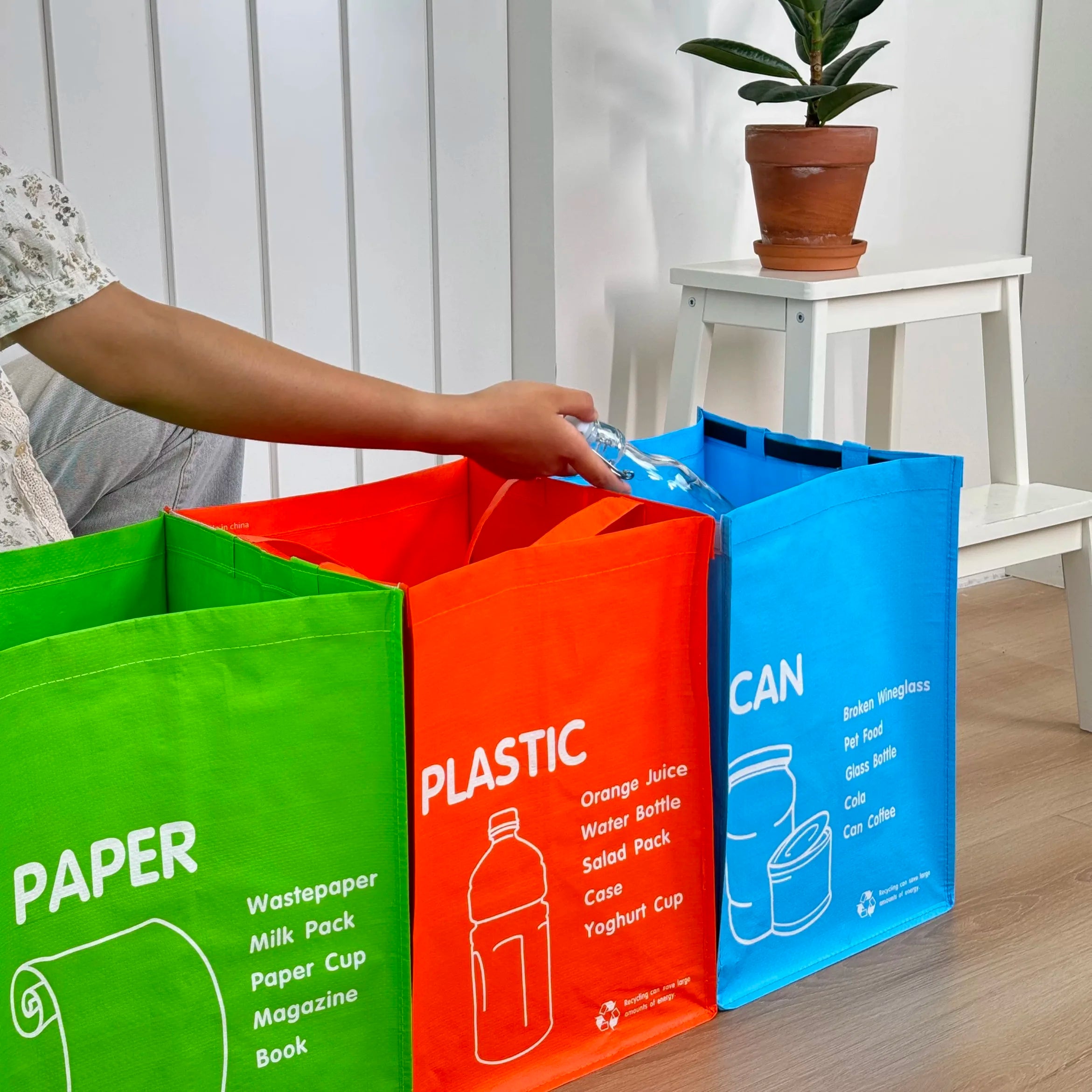 Kitchen Recycling Bin Trash Sorting Organizer Reusable and Waterproof Laminated Waste Bag for Home