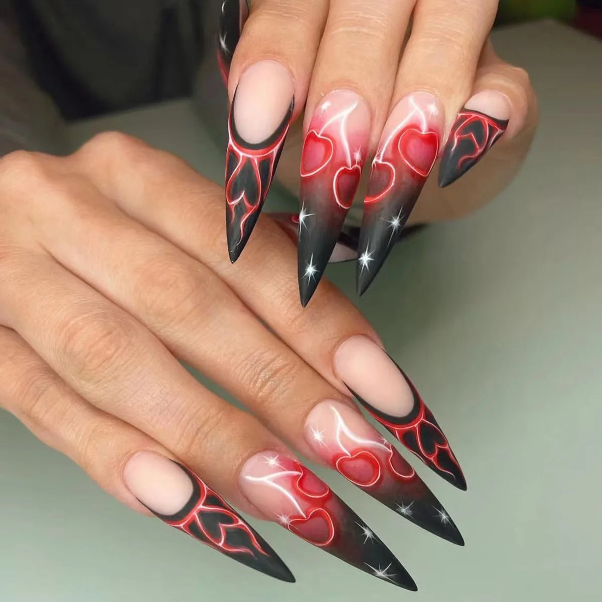 24pcs Factory Wholesale Long Stiletto Press on Acrylic Nails with Nail File Custom Logo Short Size False Type Nail Tip Model
