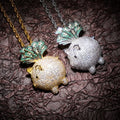 CZ Brass Gold Plated Hip Hop Piggy Bank Pendant Necklaces Rope Chain Sparkling Zircon Women Men Unique Animal Charm Jewelry