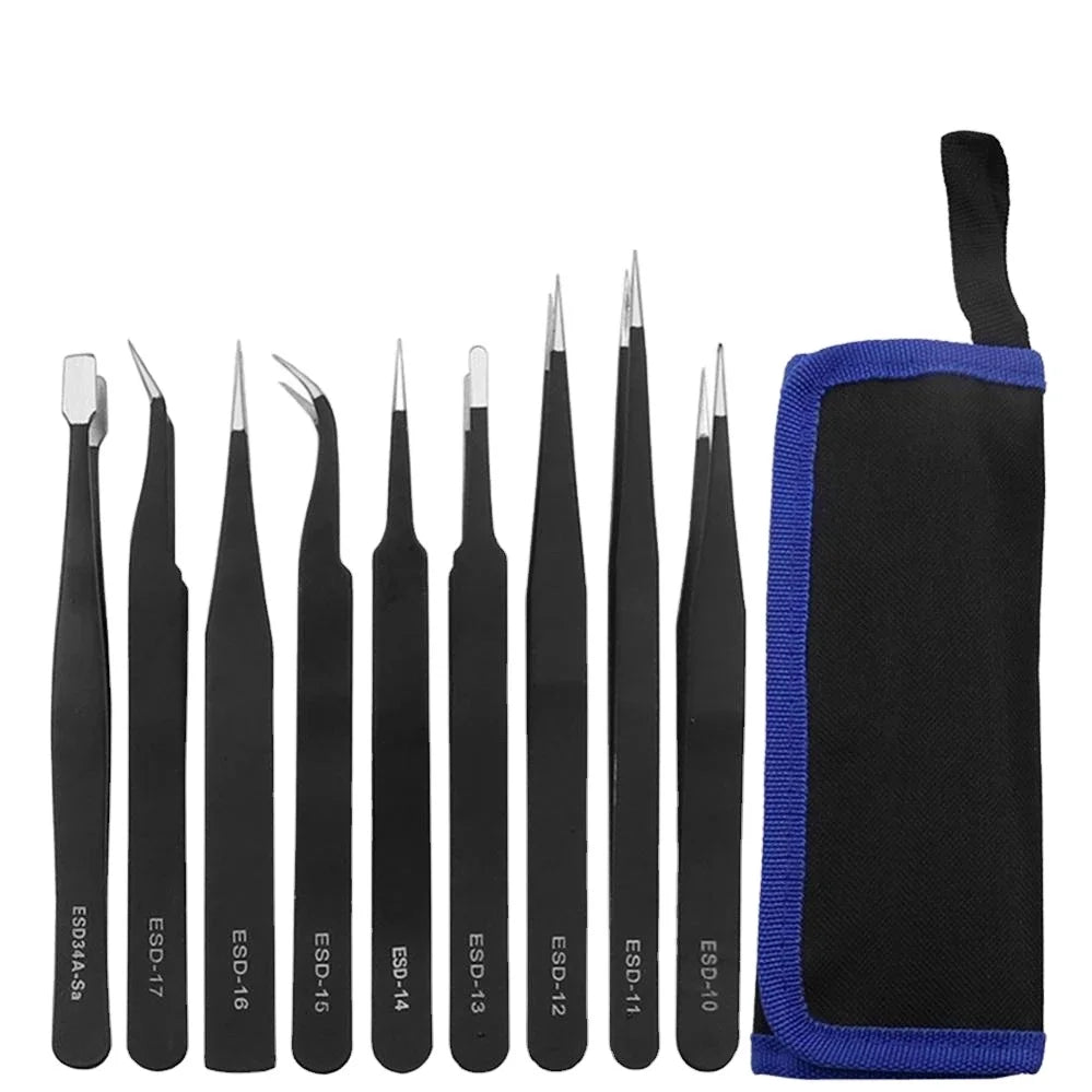 DIY Grade 9 1 ESD Anti-static 1.5mm Stainless Steel Tweezers Set ESD-10 to ESD-18