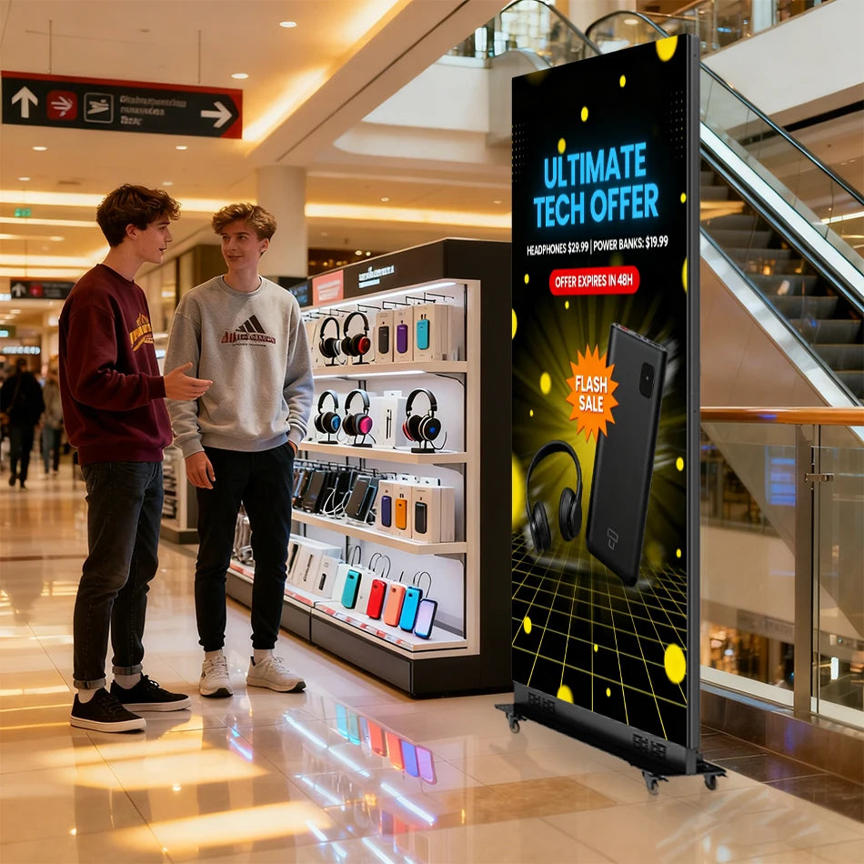 P1.86 GOB Led Poster Display Portable LED Cascade Connection Poster Display Screen with Wheels and Flight case for Event