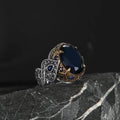 Turkish-made 925 Sterling Silver Men's Ring Ottoman Style Natural Stone Fine Jewelry Gemstone Azuris VALKH1968