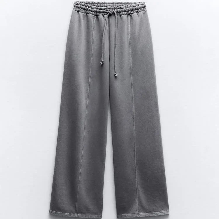 Wholesale Casual Plush High-waisted Pants Adjustable Drawstring Elastic Waistband Wide Leg for Women