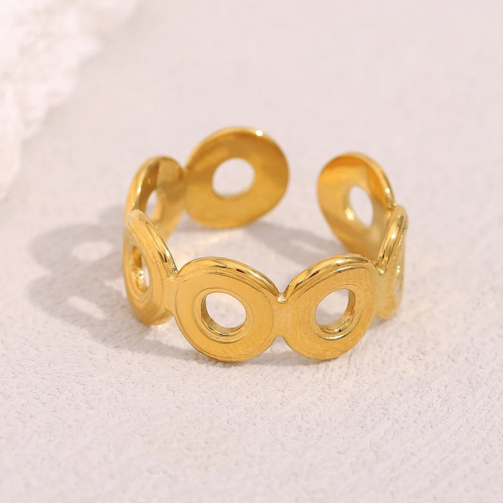 Dreamshow Donut Ring Fashion Gold Plated Stainless Steel Jewelry Non Tarnish Waterproof Fashion Jewelry Ring
