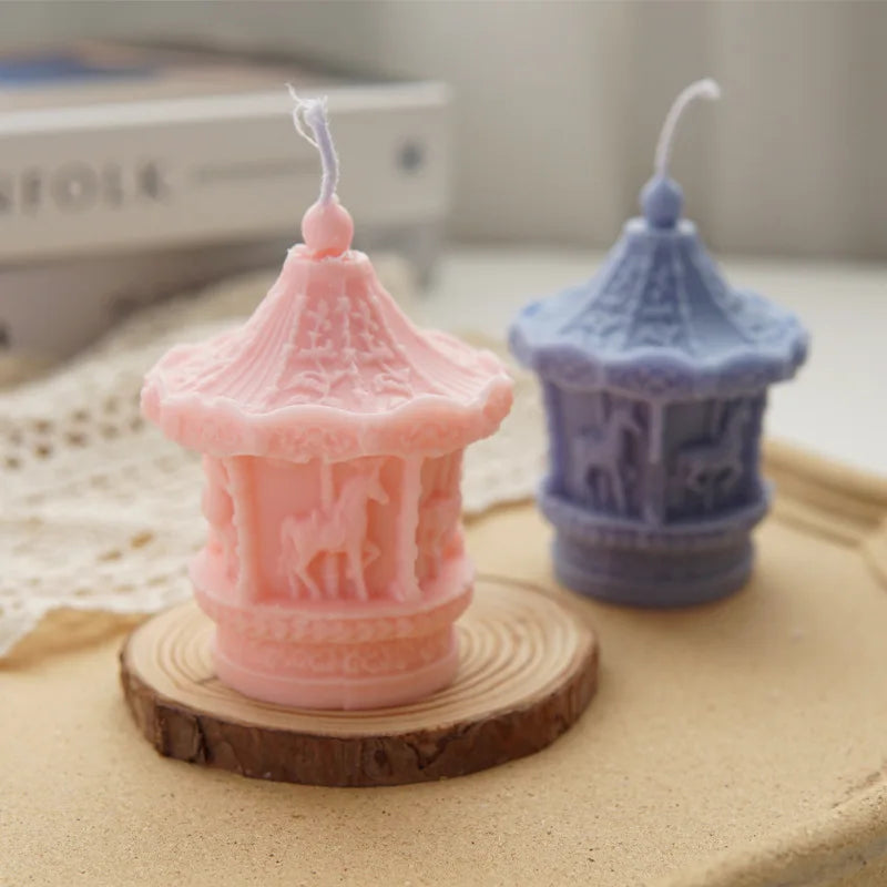 Handmade Craft Tool Room Decorations Cute Carousel Amusement Park Wax Silicone Molds Carousel Candle Mold MegaBDM