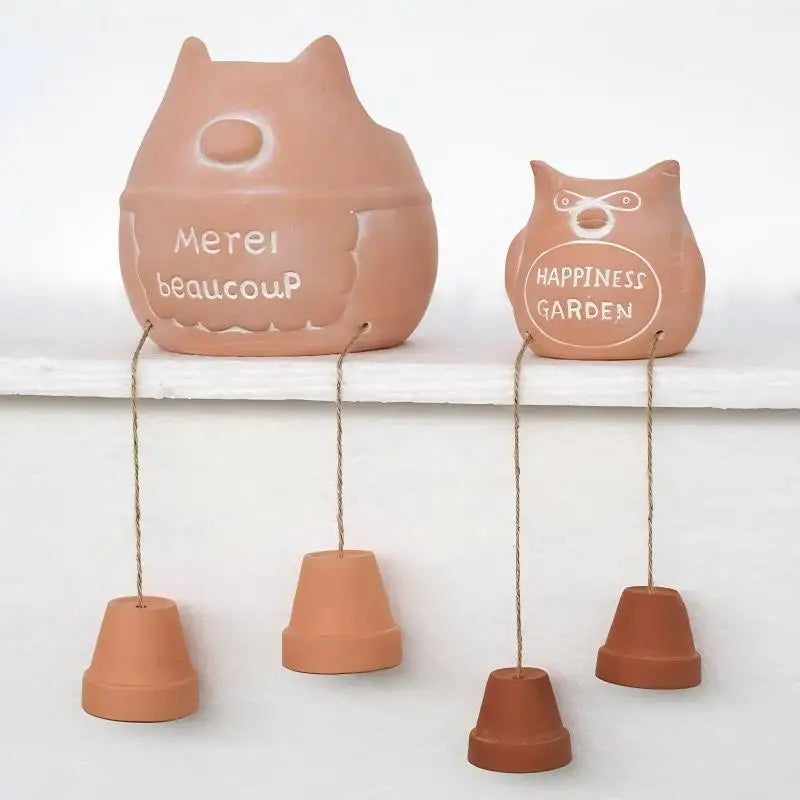 Terracotta Owl Planter with Hanging Mini Pots | Cute Terracotta Garden Ornament for Home and Outdoor