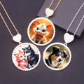 68MM HipHop Heart Large Round Shape Photo Frame Pendant Iced Out Sublimation Zircon Picture Memory Circle Charm Necklace Jewelry