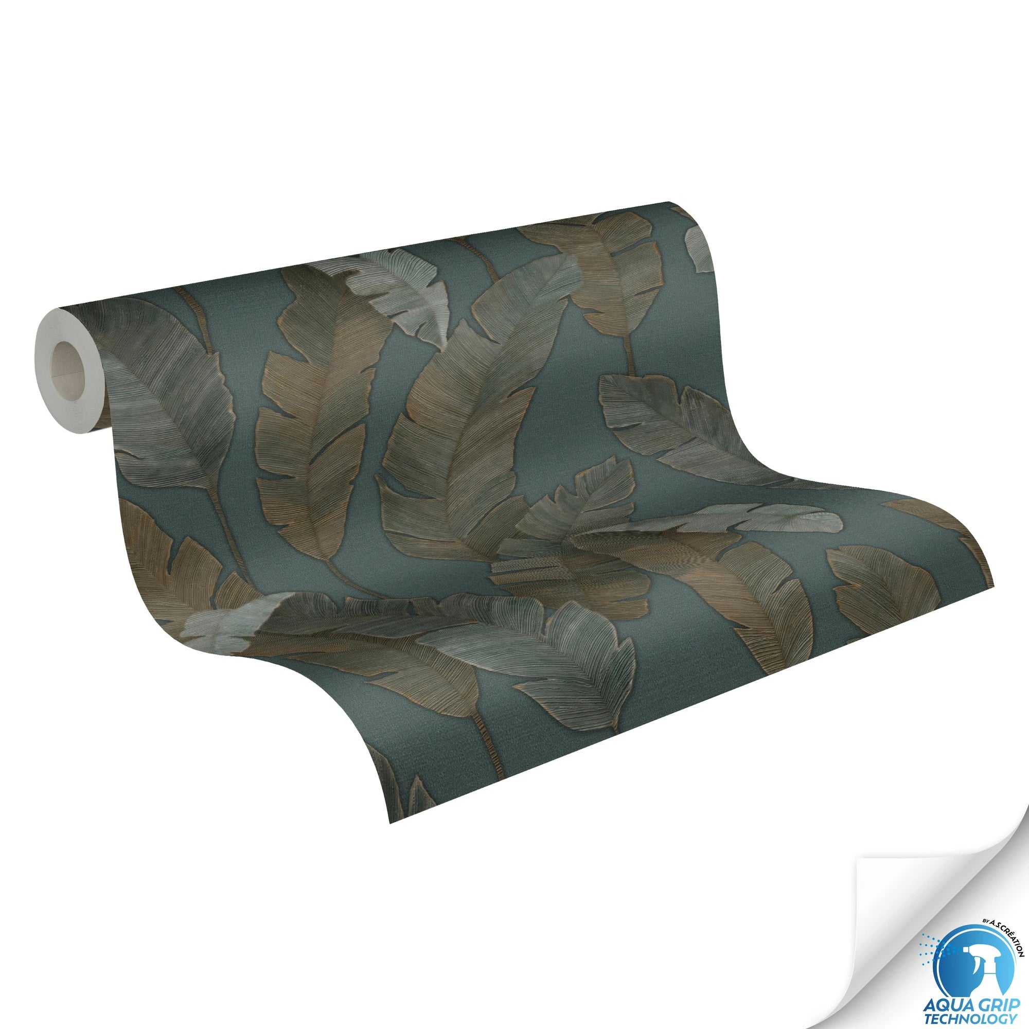 Made in Germany - Pre-Pasted Wallpaper Rolls Leaves Green Blue - Non Woven Vinyl - Floral Wallpaper Pre-glued - 1005 x 053 m