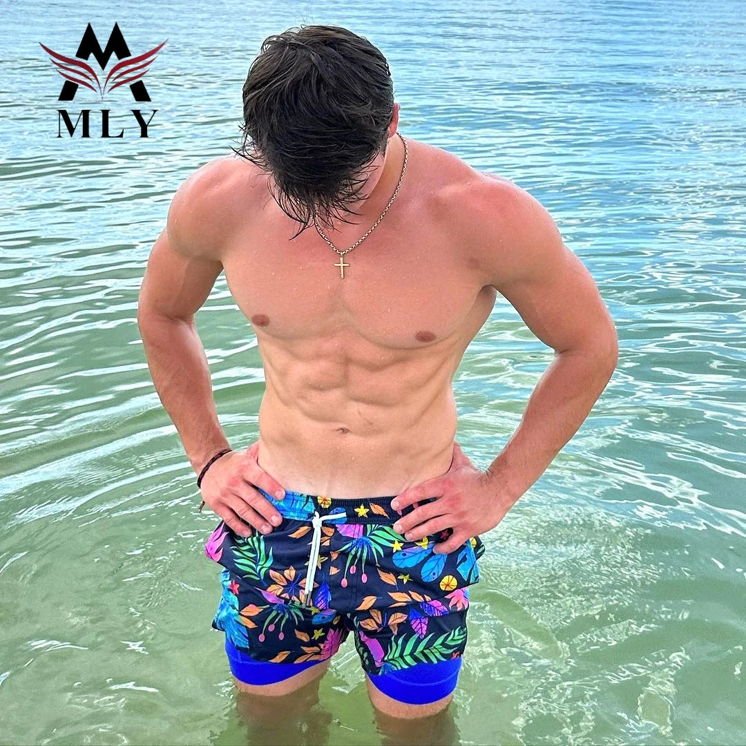 Custom Logo Print Men's Surf Board Beach Shorts with Drawstring Sports Swimwear Beachwear Washed and Tie Dyed Techniques