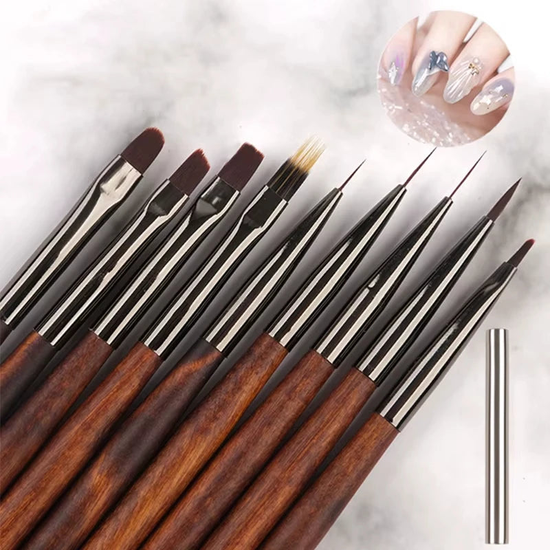 New Nail Art Brushes Set Crystal Manicure Tool with Wood UV Gel Acrylic Liner Painting Pen Nail Liner Brushes JX Hot Selling