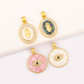Gold Plated Religious and Eye Pendant with Mother of Pearl and Cubic Zirconia for Fashion Jewelry Making Wholesale Accessories