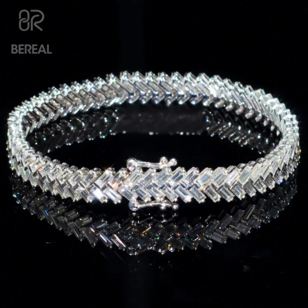 New Design Baguette Vvs Moissanite Tennis Chain Necklace Pass Diamond Tester Iced Out Diamond 925 Silver Bracelet for Men Women