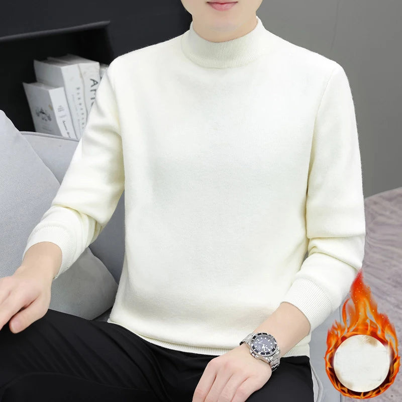 PASUXI Men's Thickened Plus Velvet Pullover Sweater Fashionable Warm Knitted Sweater Long Sleeve Casual Winter Sweater