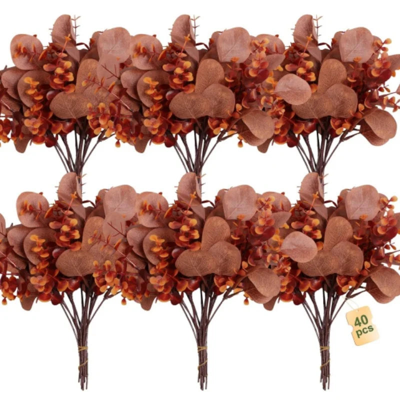 40Pcs Eucalyptus Stems Artificial Greenery Silver Dollar Leaves for Table Family Wedding Vase Center Bouquet Flower Arrangement