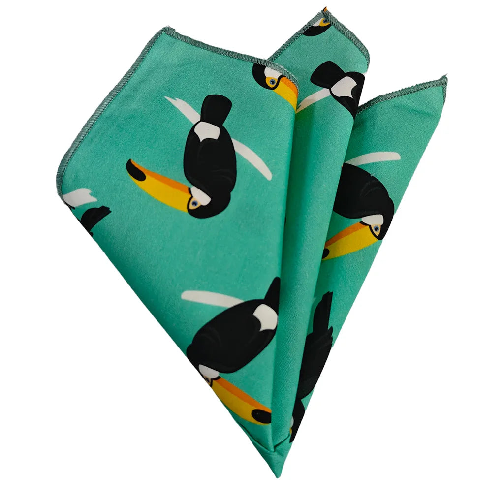 Green Black Crow 100% Cotton Certified Organic Pocket Square with Center Stitching