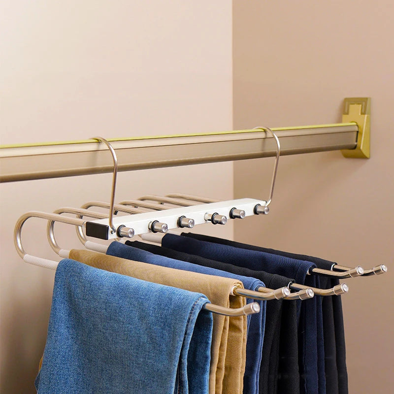 Durable Metal Multi-Layer Pants Hanger Closet Space Saver With Non-Slip Coating for Trousers Jeans Ties and Scarves