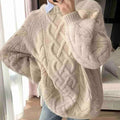 Women's New Thickened Knitted Pullover Sweater with Loose Crew Neck Thick Loose Neck Fried Dough Twists for Spring Front Logo