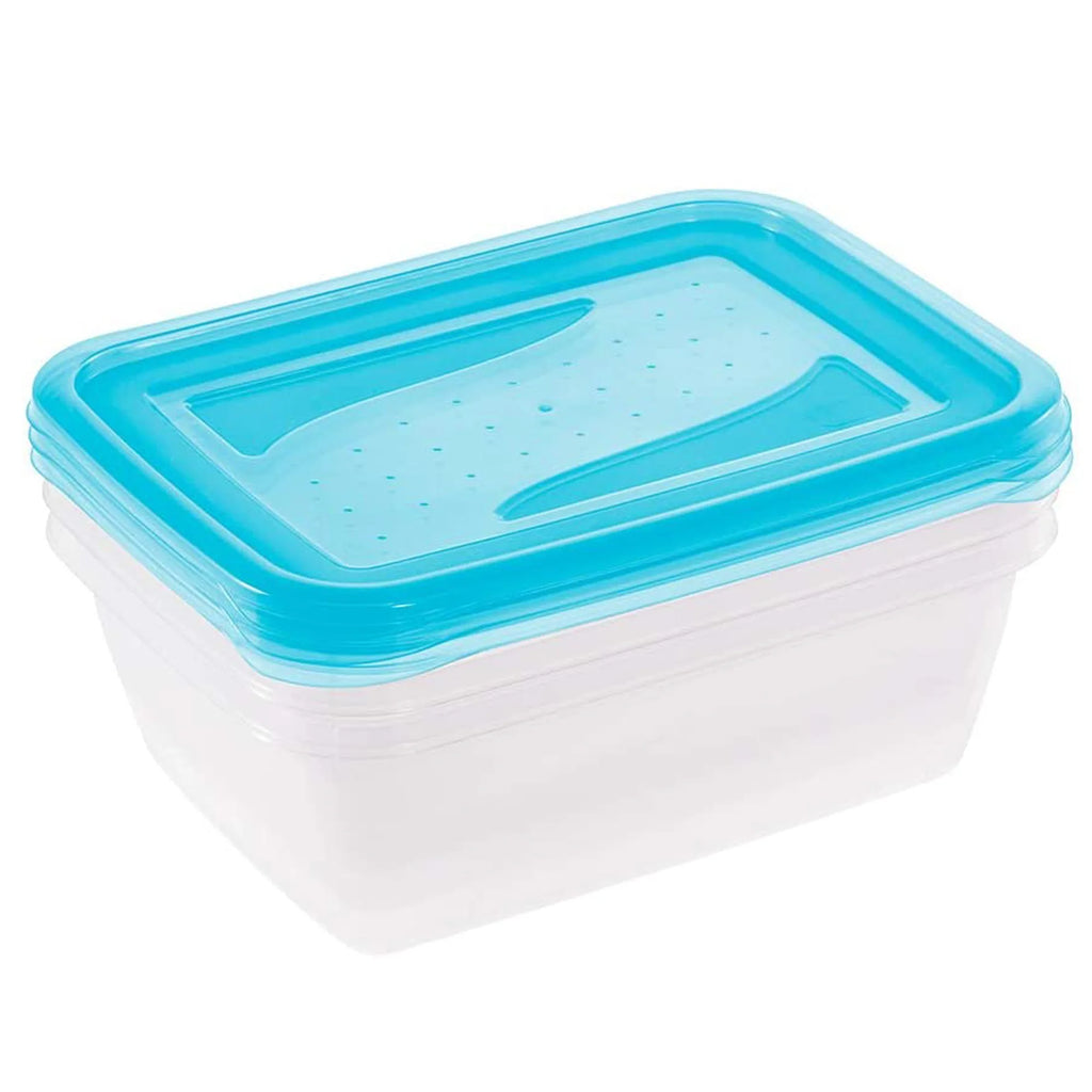 Set of 3 Lunch Boxes 3 x 1.25 l 20.5 x 15.5 x 6.5 cm Fredo Fresh Transparent blue