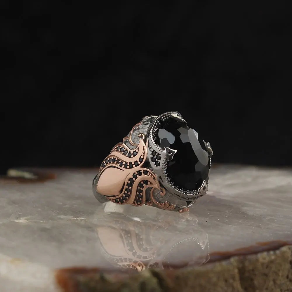 Custom Logo 925 Sterling Silver Ottoman Style Men's Ring Rhodium and Gold Bi-color Plating Turkey Model RCEGYT-779