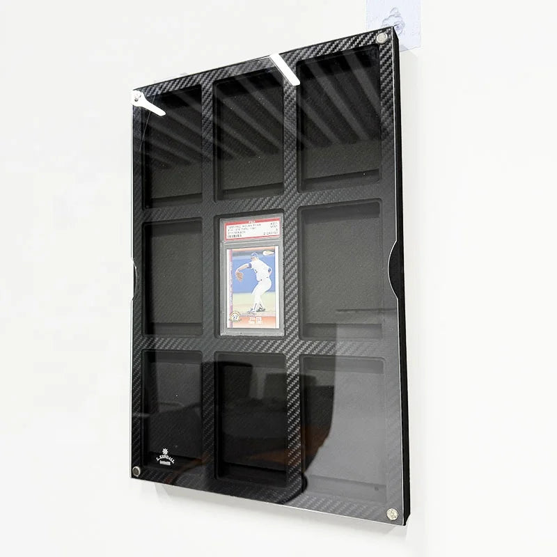 Custom 3/6/9/12 Slots Wall Mountable PSA Card Display Flexible Waterproof EVA Carbon Fiber Foam UV Filtering Acrylic Cover
