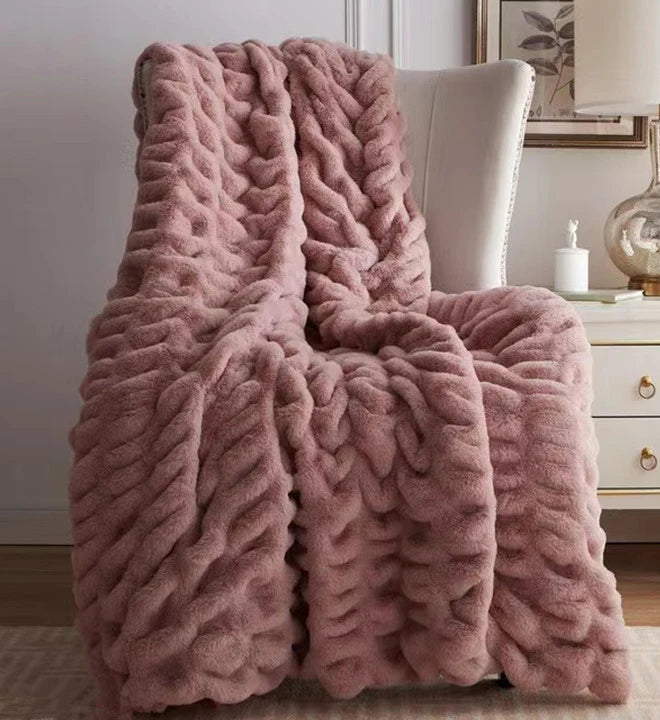 Cozy Sofa Warm Blanket Bubble Rabbit Faux Fur Throw Blanket Polyester Comfortable Sleep Luxury Bedding Multi-Functional Use