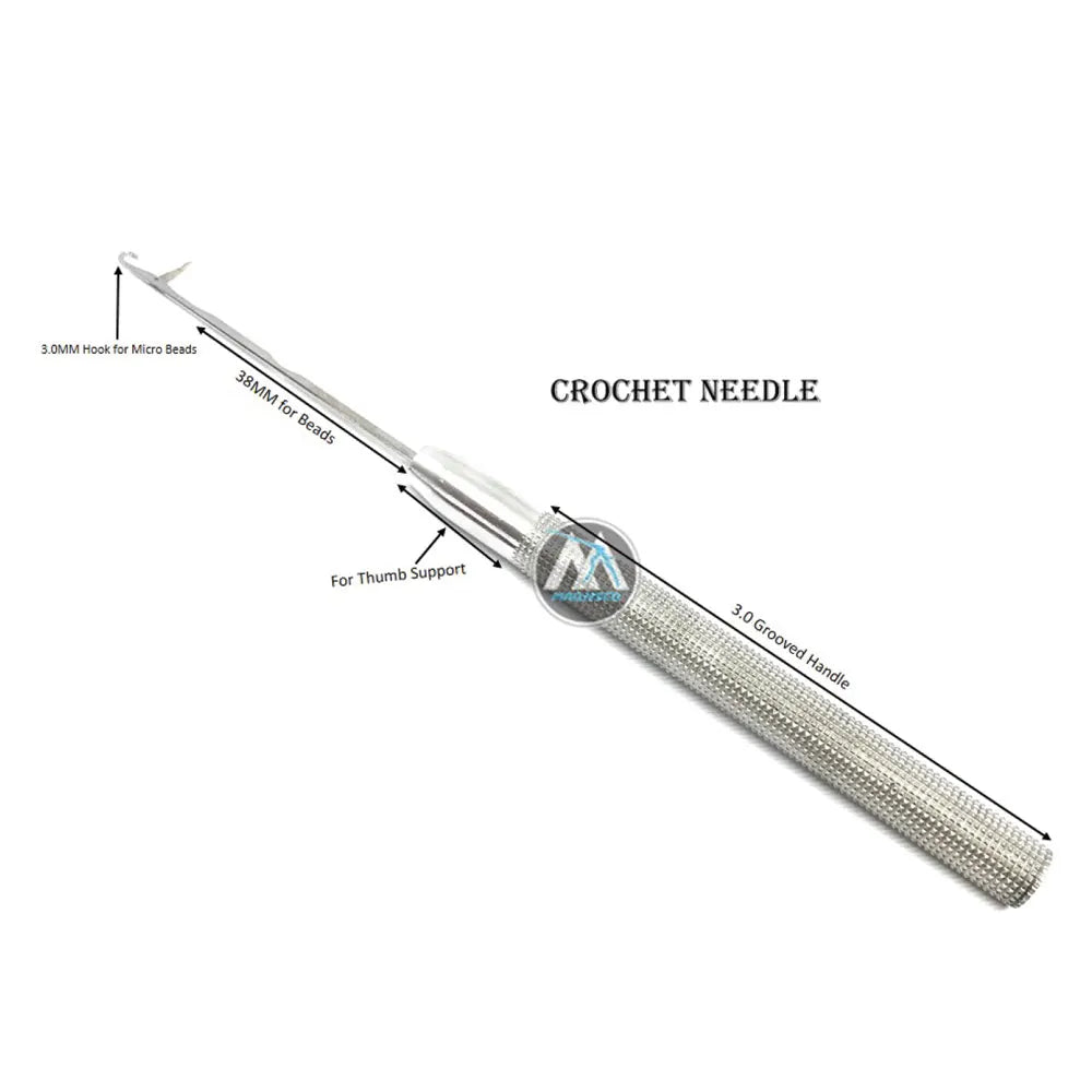 Professional Stainless Steel Crochet Needle 3MM Needle Bead Tool with Grooved Handle for Micro Ring and I-Tip Hair Extension