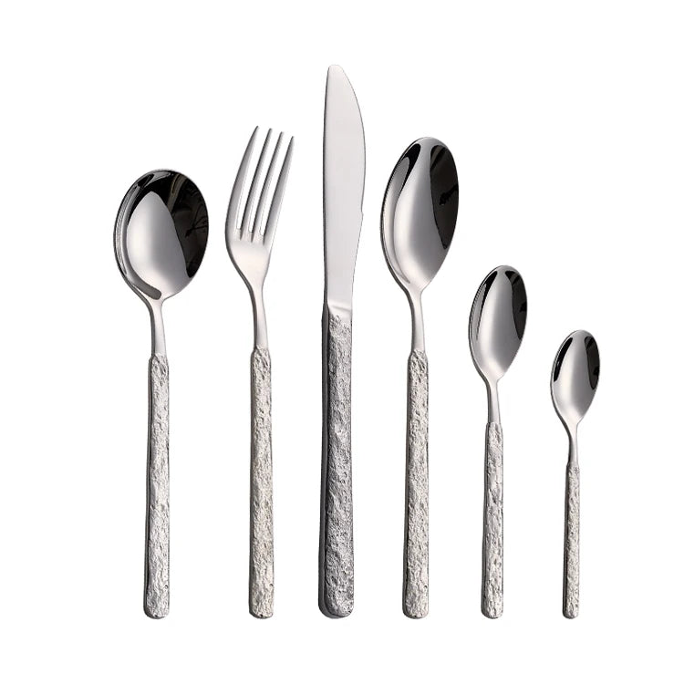 Hammered Handle Mirror Polish Luxury Silverware Knife Fork Spoon Stainless Steel Wedding Restaurant Cutlery Set