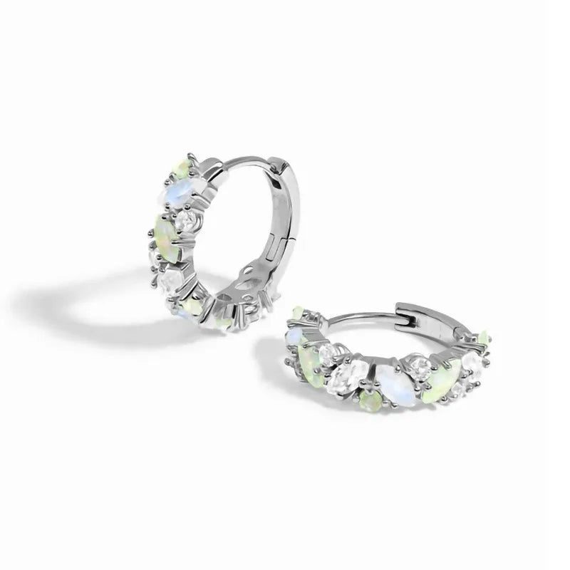 Low MOQ Wholesale Women's Sterling Silver Princess Cut Zircon Moonstone Stud Earrings for Party Gift
