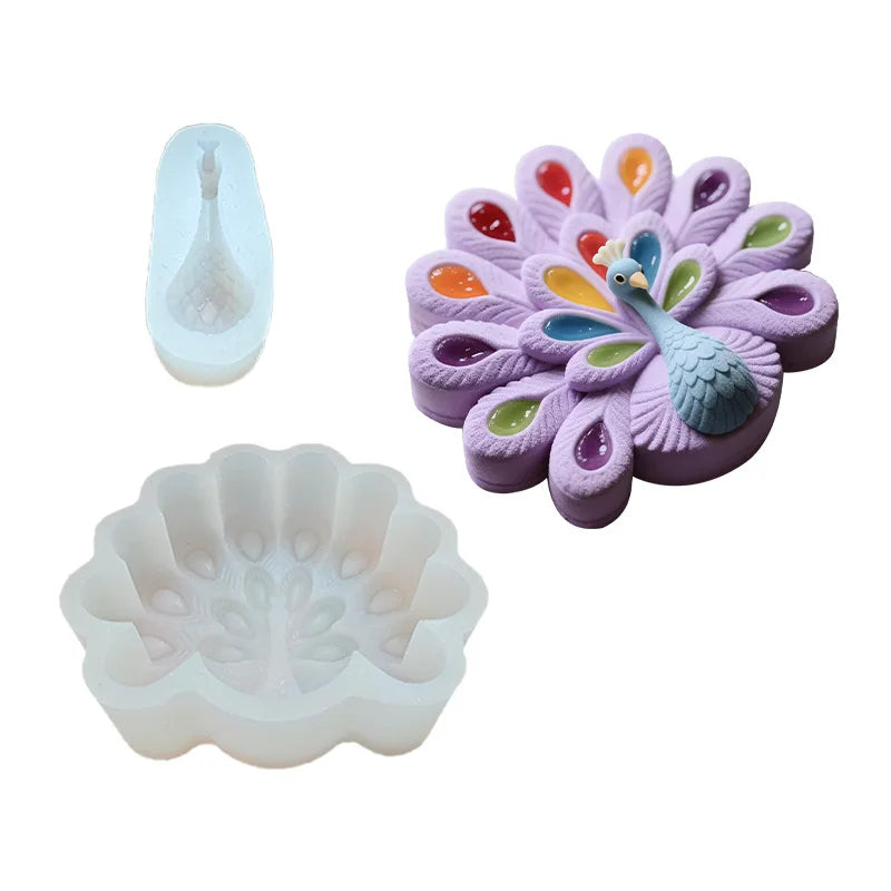 LifeTop 3D Peacock Fondant Silicone Molds for Cake Decoration Cupcake Topper Chocolate Candy Sugar Gum Paste Polymer Clay