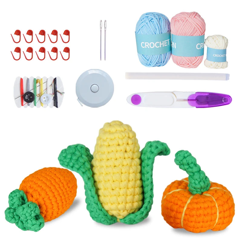 Bohe Diy Hand Woven Custom Complet Crochet Kit for Begginers Adults Kids Cute Doll Vegetables Knitting Kit With Step-By-Step