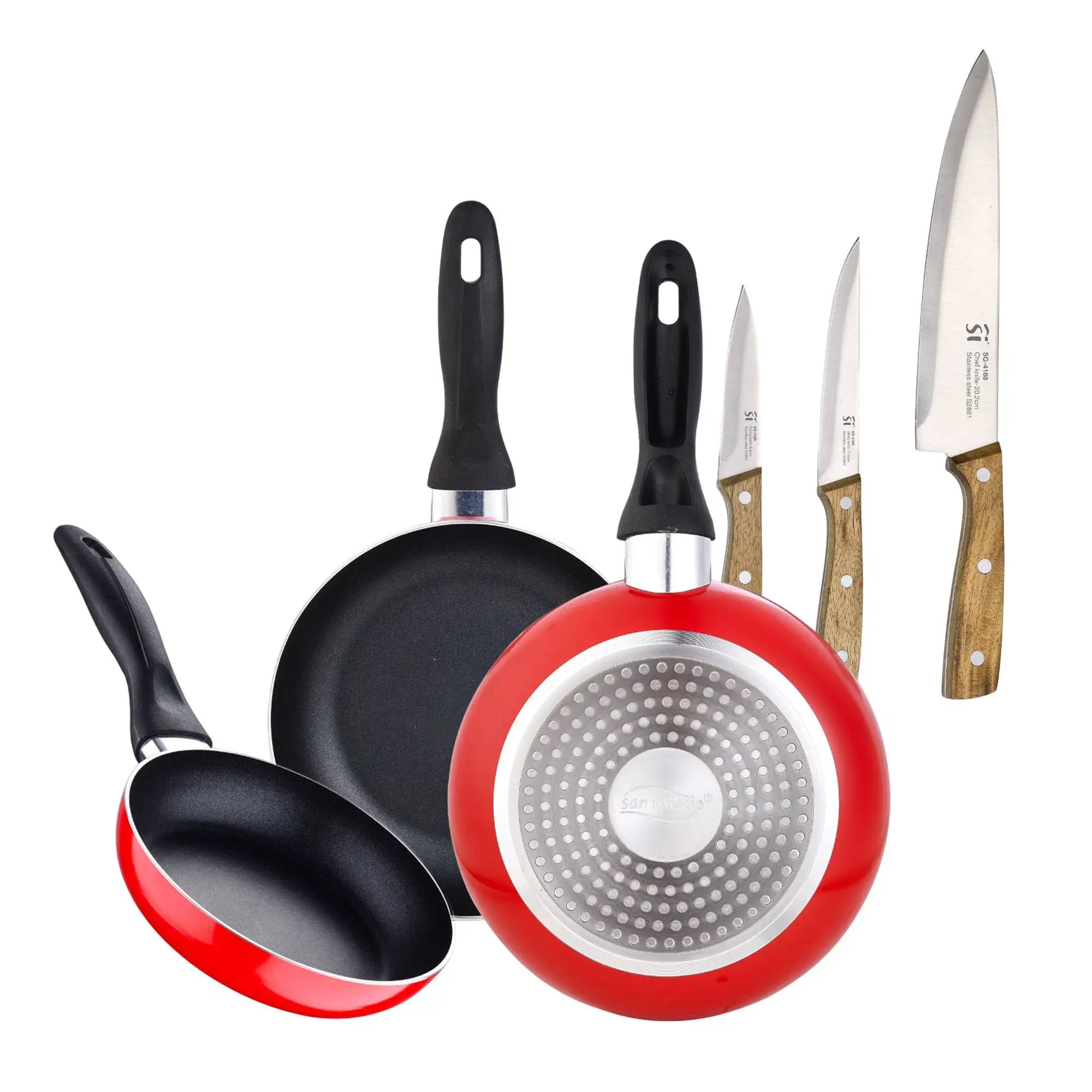 San Ignacio 3-piece frying pan set 16/20/24 cm + Borosilicate glass plunger coffee maker 15.8x10x18.8cm