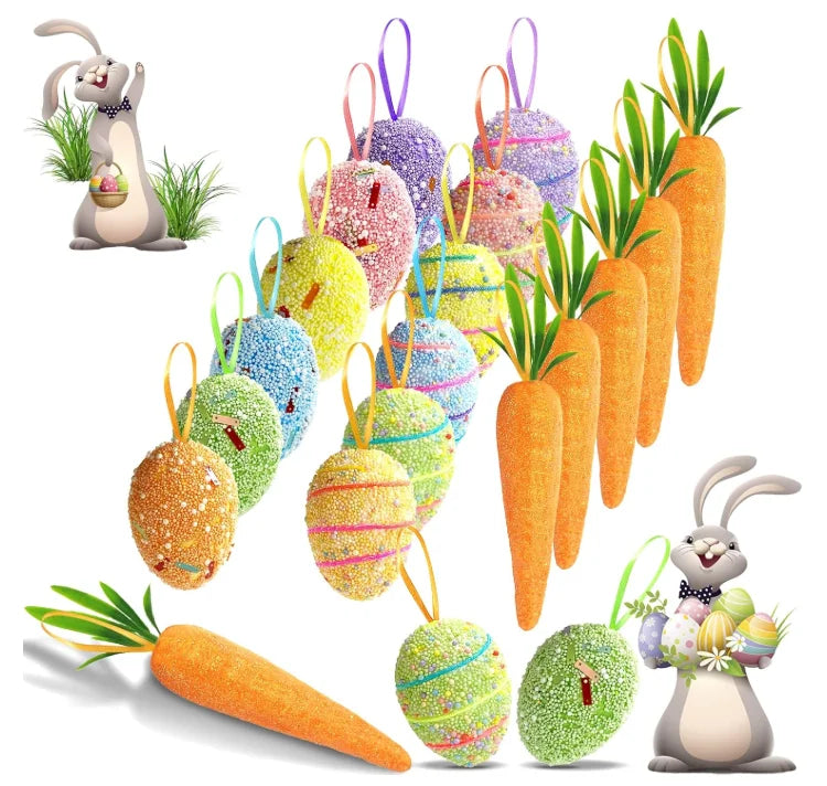 Easter Egg and Carrot Foam Decorations Colorful Glitter Artificial Non-Toxic Light Good Quality Tree Ornaments Hot Selling
