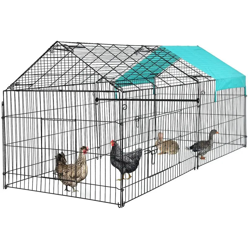 Metal Wire Foldable Cage for Small Animals (Cat Hen Duck Rabbit)-Indoor/Outdoor Use Black & Silver MegaBDM