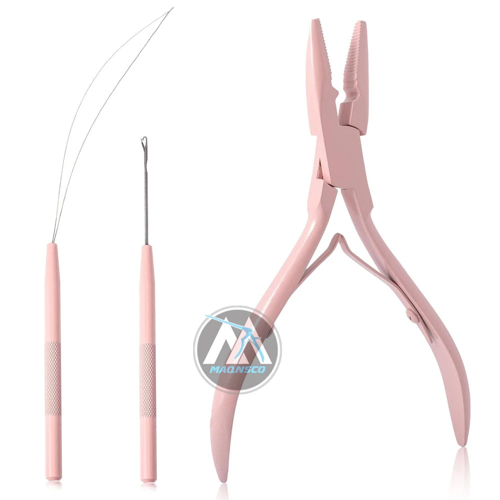 All-in-One Micro Links Hair Extensions Kit Stainless Steel Pliers Beads Loop Needle Pulling Hook Tool Bead Device