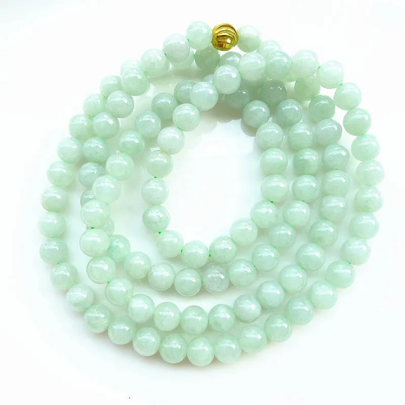 PFT Jade Round Bead Necklace Old Pit Ice Glutinous Seed Light Bean Green Trendy Women's Gift Necklace MegaBDM