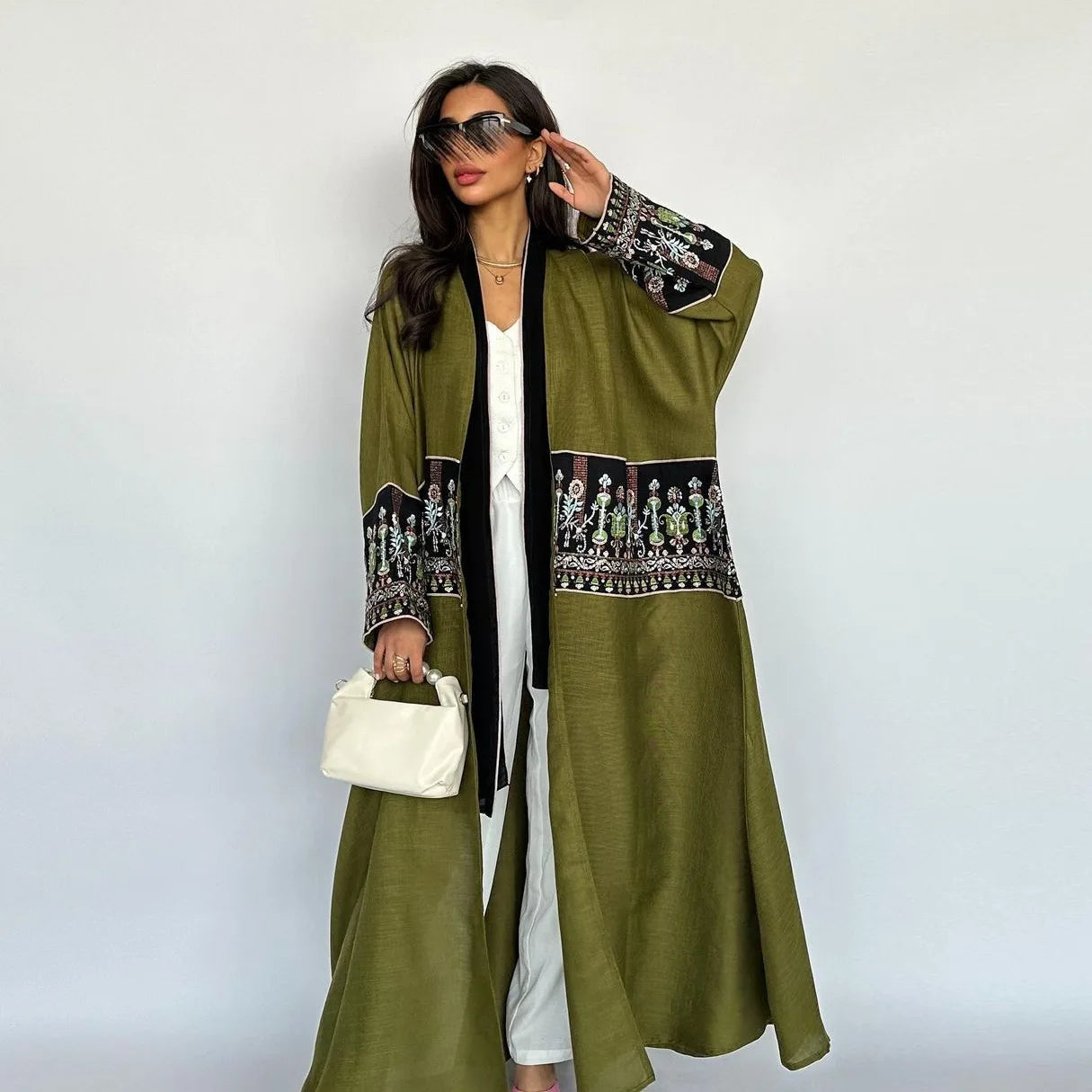 Dubai Embroidery Open Kaftan Abaya Cardigan Muslim Women Maxi Dress Robe Caftan